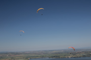 Paragliders above south moravia, P&aacute;lava, czech republic