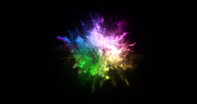 4K CG Animation Of Colorful Particles Explosion With Alpha Matte. Millions Of Particles Spreading All Over The Screen
