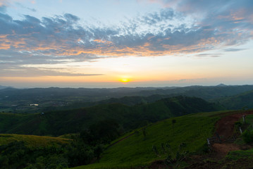 Fototapeta na wymiar Amazing Dawn, Morning sunrise viewed from the hill, Beautiful landscape.