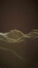 Abstract landscape on a dark background. Cyberspace orange grid. hi tech network. 3D illustration