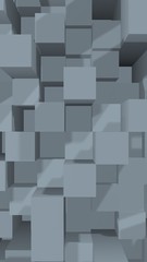 Abstract gray elegant cube geometric background. Chaotically advanced rectangular bars. 3D Rendering, 3D illustration