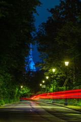 A way to the most famous monument of Turin, Mole Antonelliana, in long exposure at night.