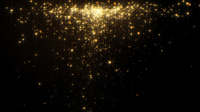 Gold glittering sequins for beauty product on dark background