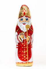 Chocolate Sinterklaas figure, shoe gift, candy, sweets, typical Dutch, for kids, white isolated background