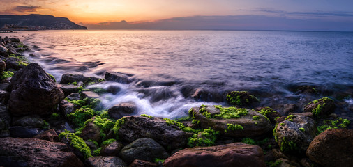 The sea at sunset with some amazing colours, in long exposure.