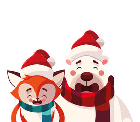 polar bear and fox with hat in white background