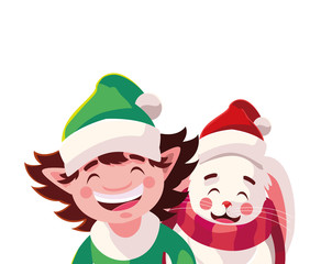 rabbit and elf in white background