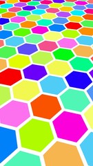 Honeycomb multi-colored. Perspective view on polygon look like honeycomb. Isometric geometry. 3D illustration