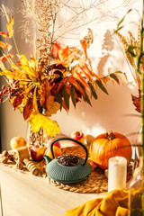 Autumn still life with teapot