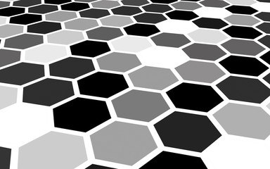 Honeycomb gray colored. Perspective view on polygon look like honeycomb. Isometric geometry. 3D illustration