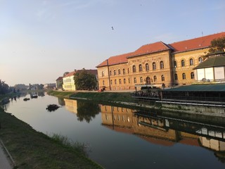 Fototapeta na wymiar River Begej bank Zrenjanin Serbia in sunset