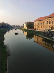 Fototapeta na wymiar River Begej bank Zrenjanin Serbia in sunset