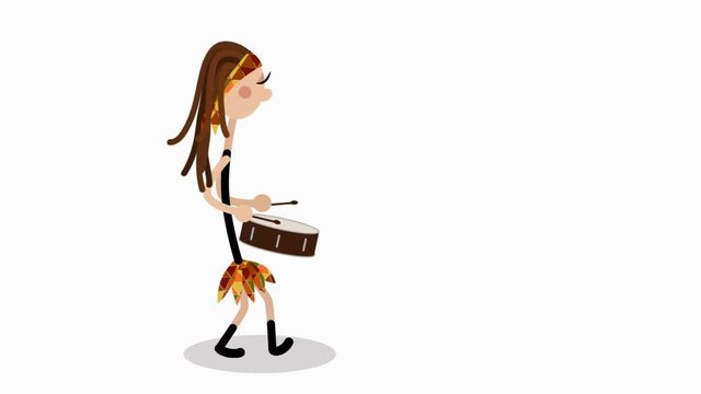 Animation of a strong and powerful woman playing drum in a batucada