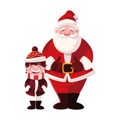 boy and santa claus in white background