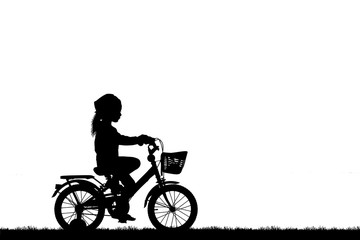 Silhouette girl  and bike relaxing on white background