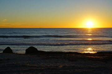 Sunset view of Cottesloe Beach over the Indian Ocean near Perth, Western Australia