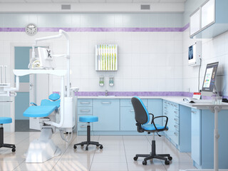 3D rendering modern dentist's office