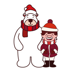 boy and polar bear with hat and scarf in white background