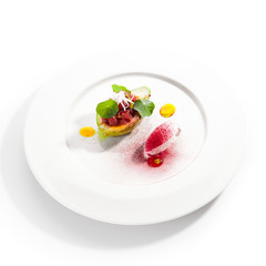 Tuna Tartar Made from Raw Fish Served in Avocado