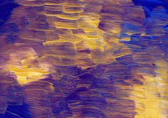 Hand drawn acrylic abstract blue and yellow background