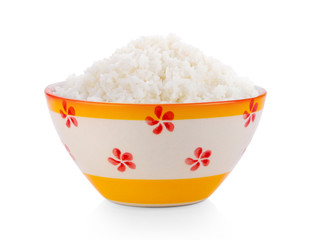 Cooked Jasmin Rice in ceramic  bowl on white background