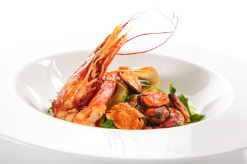 Exquisite Serving Warm Salad with Seafood and Avocado