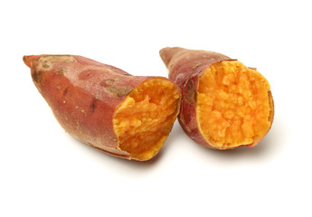 roasted sweet potatoes on a white background 