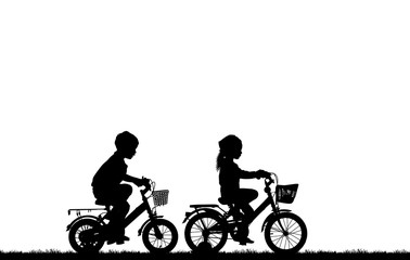 Fototapeta na wymiar silhouette happy child ride bike on white background