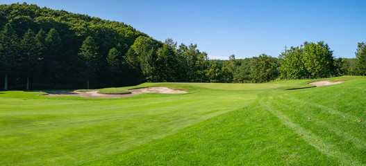 Golf Course with beautiful green field. Golf course with a rich green turf beautiful scenery.
