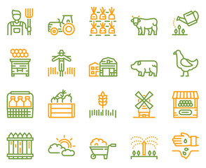 Naklejka premium Farming color linear icons set