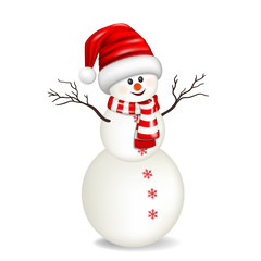 Snowman with santa hat, isolated on white background.