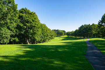 Golf Course with beautiful green field. Golf course with a rich green turf beautiful scenery.