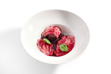 Baked beet and goat cheese espuma appetizer