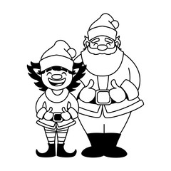 santa claus and elf with hat on white background