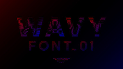 Wavy linear font design neon gradient color. English letters, numbers and symbols. Typography design for headlines, labels, posters, cover. Eps 10.