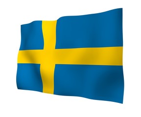 The flag of Sweden. Official state symbol of the Kingdom of Sweden. A blue field with a yellow Scandinavian cross that extends to the edges of the flag. 3d illustration