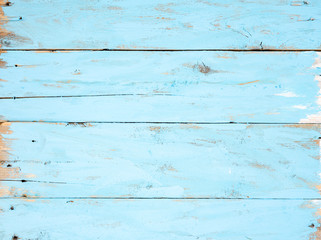 Close-up  of  background from old planks  blue  colored  . Copy space , top view .