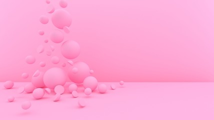 Fototapeta na wymiar 3d bubbles background. Balls. Spheres. Abstract wallpaper. Geometric objects. Trendy modern illustration. 3d rendering. Falling shapes. Minimal style. Pastel pink.