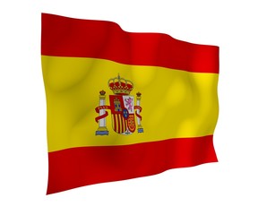 The flag of Spain. Official state symbol of the Kingdom of Spain. Concept: web, sports pages, language courses, travelling, design elements. 3d illustration