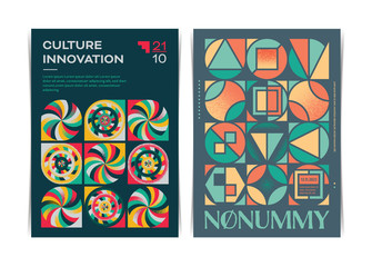 Two Modern flyers with Colorful Geometric Art Design. Vector illustration.