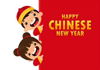 Chinese children wearing national costumes Saluting for the Chinese New Year festival.