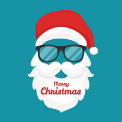 Santa claus banner vector wearing glasses and mustache merry christmas label.