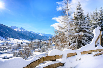 Landscape of  panoramic hiking trail above winter resort Davos, Switzerland.