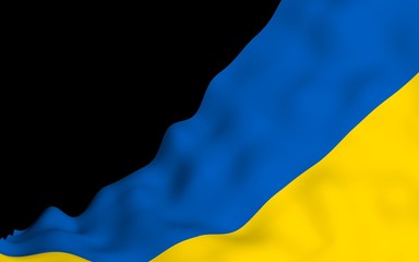 The flag of Ukraine on a dark background. National flag and state ensign. Blue and yellow bicolour. 3D illustration waving flag