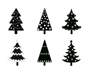 Obraz premium Christmas trees. Set of Christmas trees silhouettes. Cartoon flat style. Vector illustration