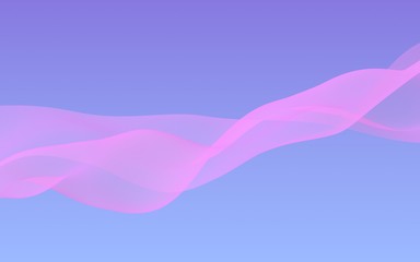 Pink wave on blue sky abstract background. Fluttering pink scarf. Waving on wind pink fabric. 3D illustration