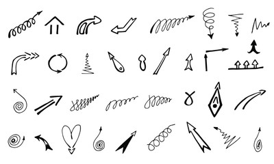 Hand drawn arrow set. Doodle vector arrows for decoration