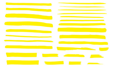 Fototapeta na wymiar Marker yellow line set. Highlight color stroke. Abstract hand drawn underline. 