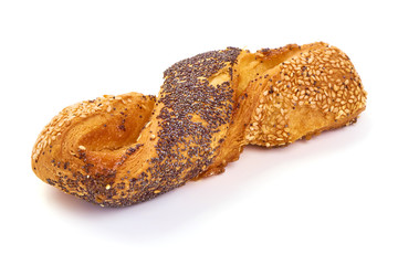 Challah bread with with poppy seeds, isolated on white background