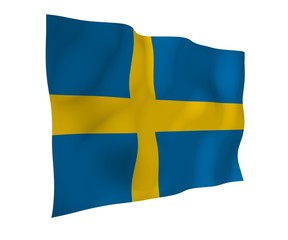 The flag of Sweden. Official state symbol of the Kingdom of Sweden. A blue field with a yellow Scandinavian cross that extends to the edges of the flag. 3d illustration